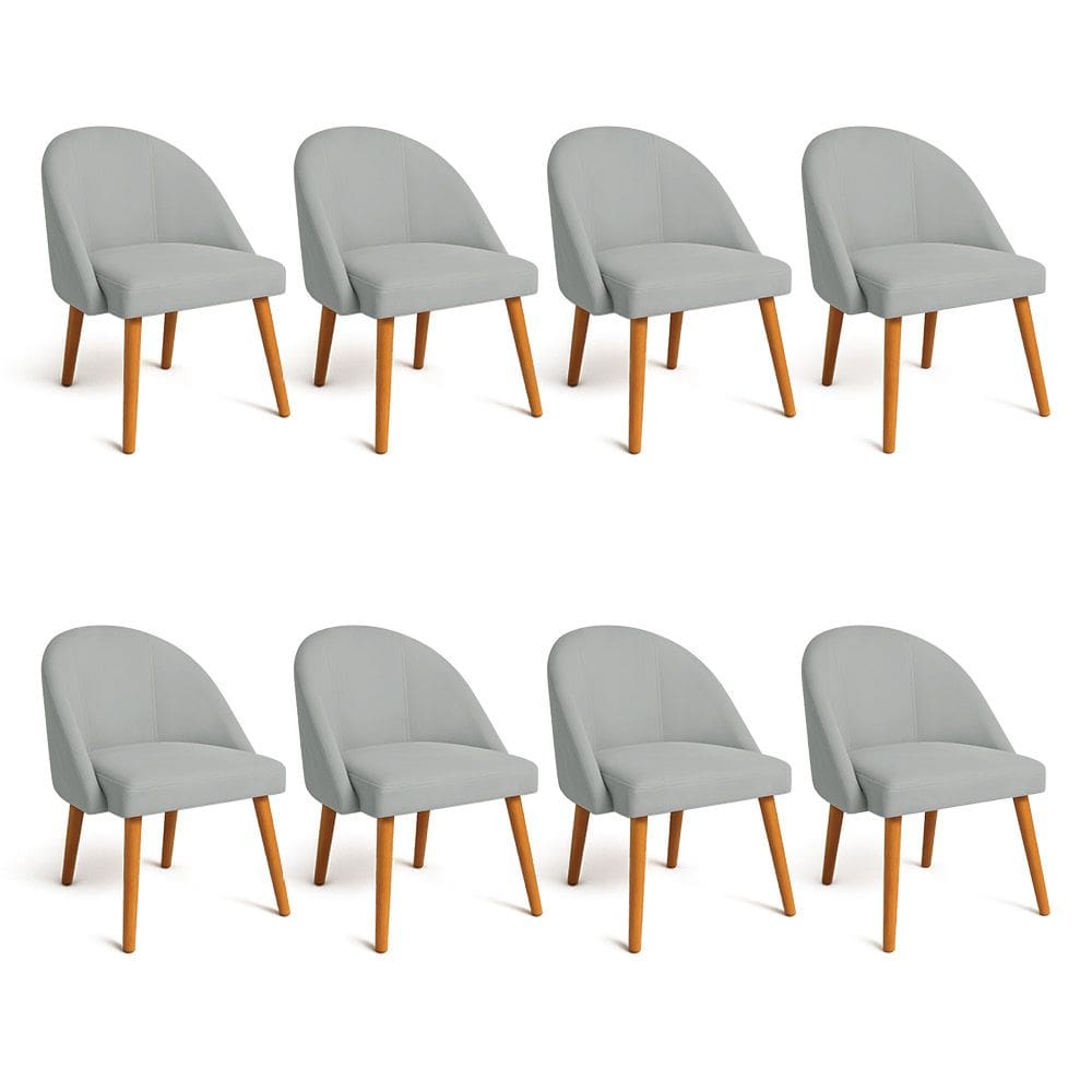 Kit 08 Cadeiras Poltrona de Jantar Luna Suede Cinza Pés Palito Castanho - Pallazio