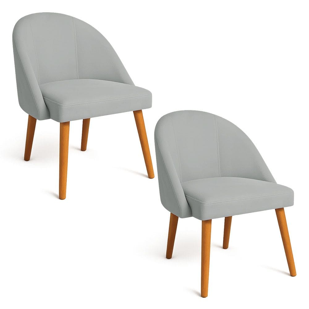 Kit 02 Cadeiras Poltrona de Jantar Luna Suede Cinza Pés Palito Castanho - Pallazio