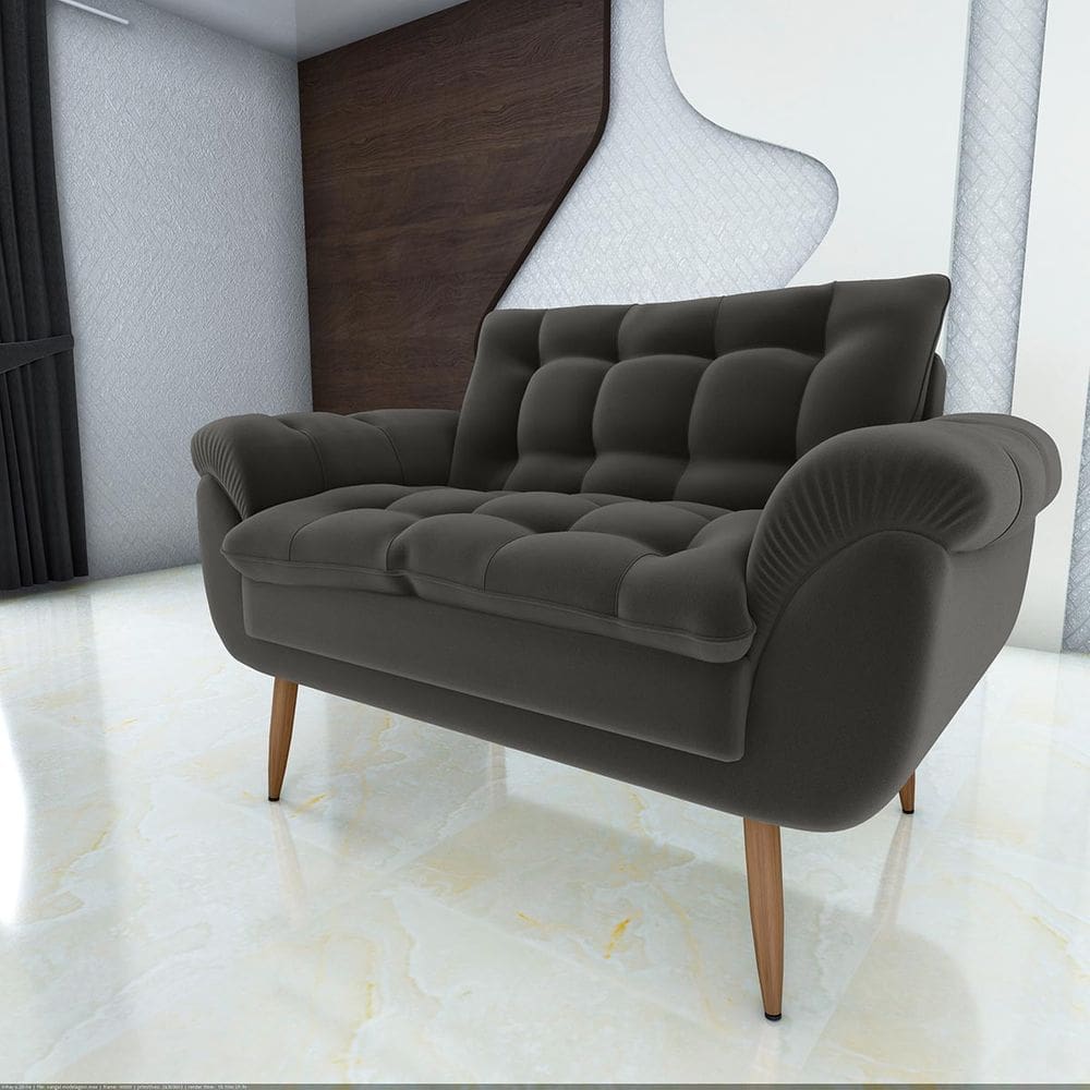 Poltrona Decorativa Xangai 2 Lugares Veludo Cinza - Matrix