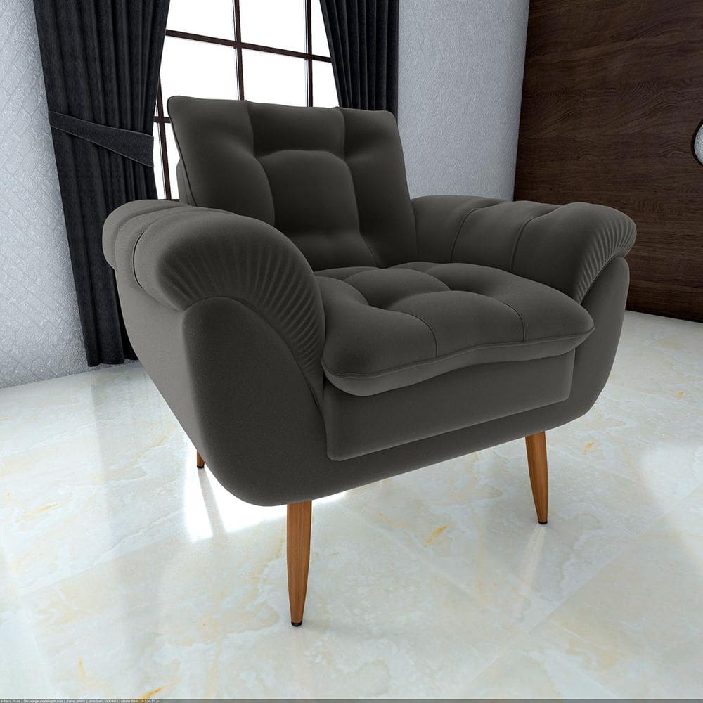 Poltrona Decorativa Xangai 1 Lugar Veludo Cinza - Matrix