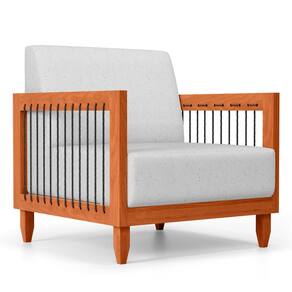 Poltrona Decorativa Varanda Samoa Madeira Maciça com Cordas Náutica Linho Rústico Grigio - Abmaza