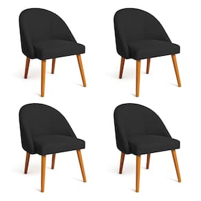 Kit 04 Cadeiras Poltrona de Jantar Luna Suede Preto Pés Palito Castanho - Pallazio