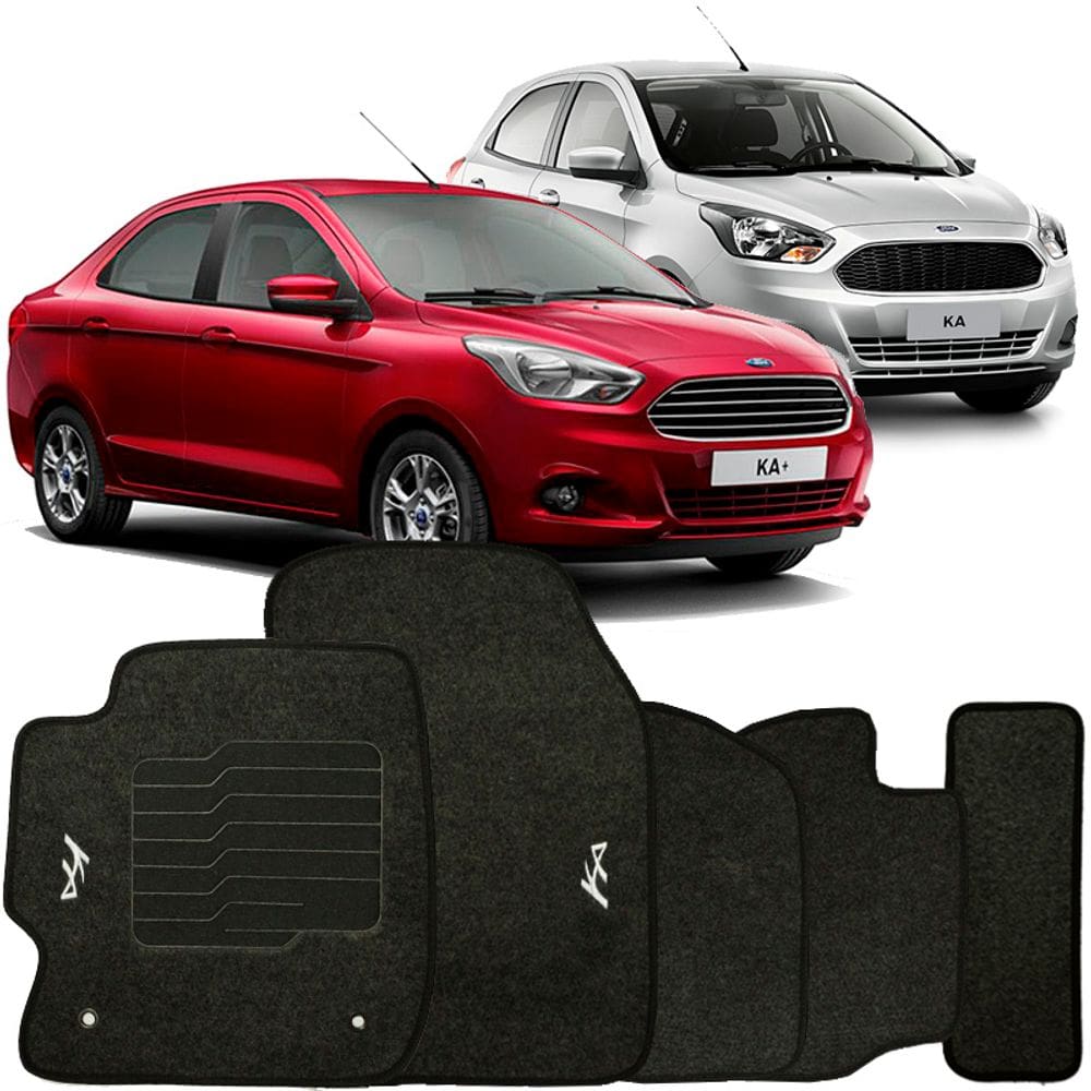 Jogo de Tapete Automotivo Carpete Ford Ka 2015 à 2019 Soft Logo Bordado Grafite 5 Peças