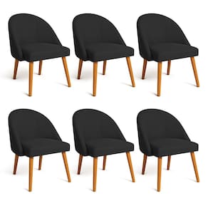 Kit 06 Cadeiras Poltrona de Jantar Luna Suede Preto Pés Palito Castanho - Pallazio