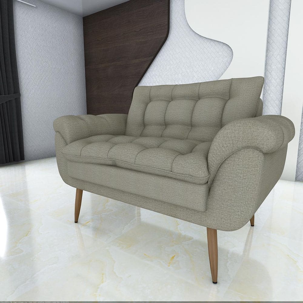Poltrona Decorativa Xangai 2 Lugares Veludo Jaguar Palha - Matrix