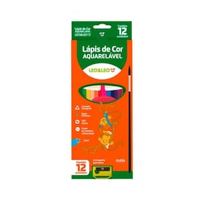 Lápis De Cor Triangular Aquarelável 12 Cores C-apontador + Pincel - Leo E Leo