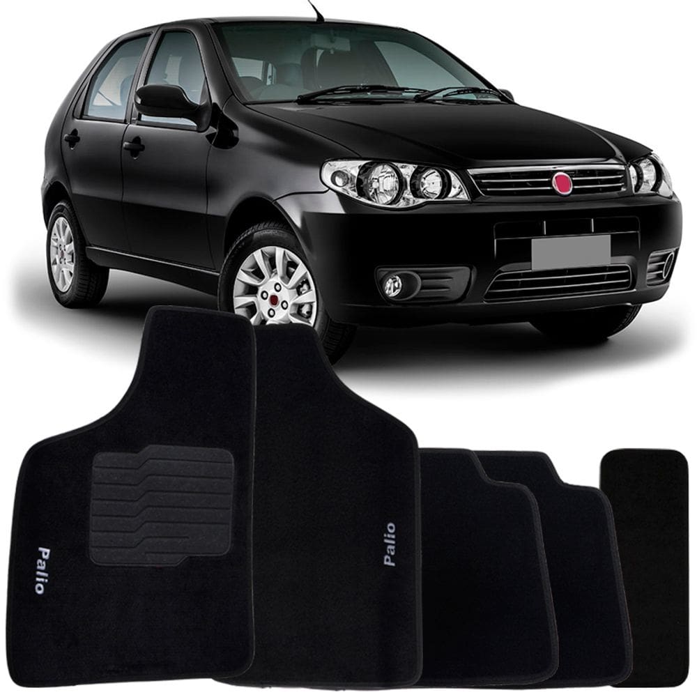 Jogo de Tapete Automotivo Carpete Fiat Palio Fire G3 2012 à 2016 Soft Logo Bordado Preto 5 Peças