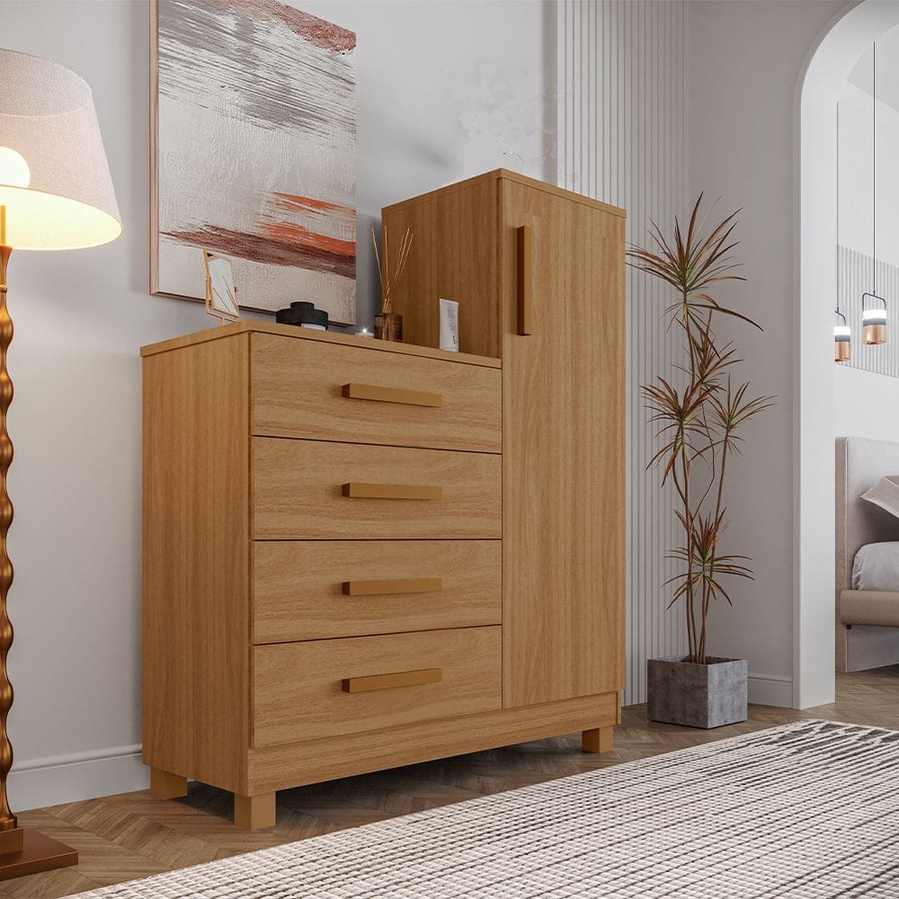 Comoda com 4 Gavetas e 1 Porta Versátil Savana Amadeirada