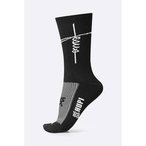 Meia para Corrida Ciclismo HUPI Estampa Jesus, Cor Preto/Branco, Tamanho 34-38
