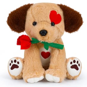 Peluche de pelúcia para cães com rosa, presente de 23 cm para o Dia dos Namorados