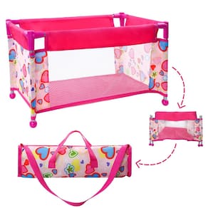 Berço de boneca BABESIDE para 17-21 bonecas com bolsa de armazenamento rosa
