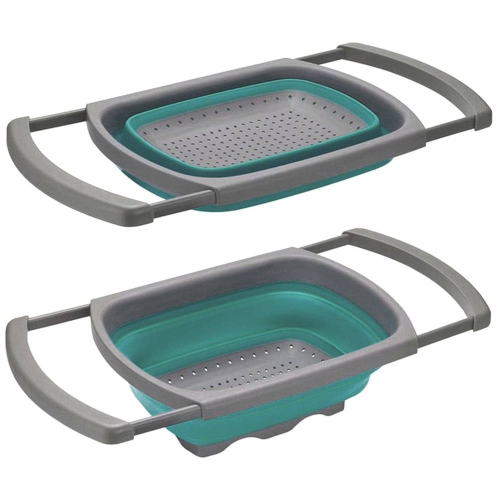 Escorredor Retangular Ajustável Retrátil Em Silicone Azul