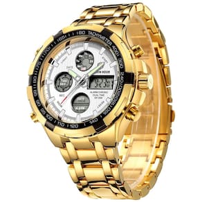 Relógio digital analógico de luxo em aço inoxidável GOLDEN HOUR para homens