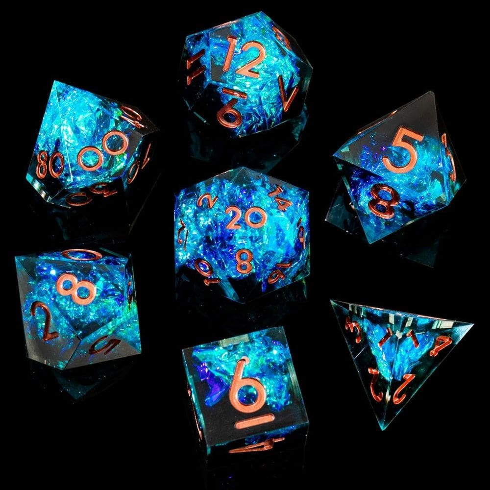 Conjunto de dados YEMEKO Sharp Edge, resina artesanal para jogos DND TTRPG
