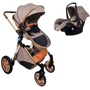 Carrinho De Bebe Europeu Luxo 3 Em 1 Ares Plus Marrom Grena + Bebe Conforto - Passear Baby