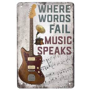 Guitarra de metal vintage Tin Sign ANJOOY, onde as palavras falham, música