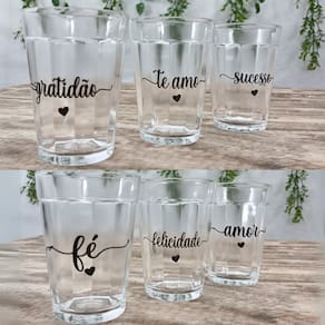 kit Jogo 6 copos Americanos Vidro180ml Frases Motivacionais