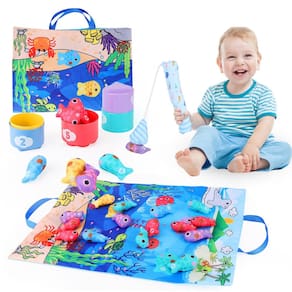 Conjunto de jogos de pesca e copos empilháveis de tecido de brinquedo para crianças de 1 a 3 anos