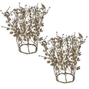 Jogo 2 Adornos Natal Coroa Folhagens Glitter Champanhe e Pingente Cristais 30cm - Bela Flor