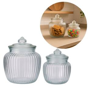 Conjunto 2 Potes Baleiro Vidro Canelado Tampa Hermética