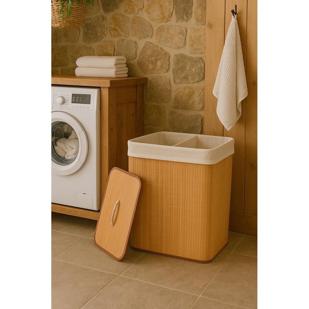 Cesto De Bambu Com Alças 2 Compartimentos 52x32x60cm - Jolitex - Natural