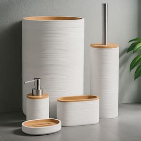 Kit Para Banheiro Linea Com Lixeira 5 Peças - Jolitex Mek - Branco