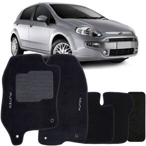 Jogo de Tapete Automotivo Carpete Fiat Punto 2013 à 2018 Soft Logo Bordado 5 Peças