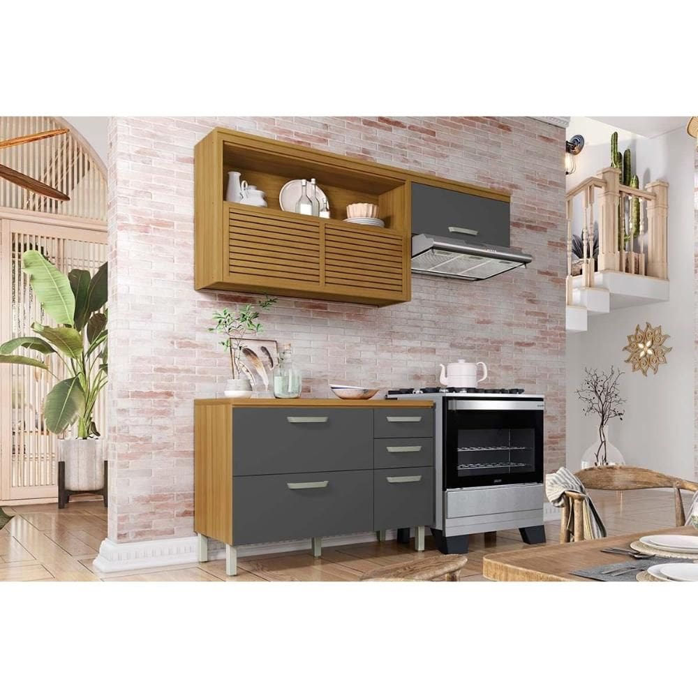 Cozinha Modulada Nesher Princesa 2 Peças (1Aéreo+1Balcão) C2P45 Freijo/Grafite-Nesher