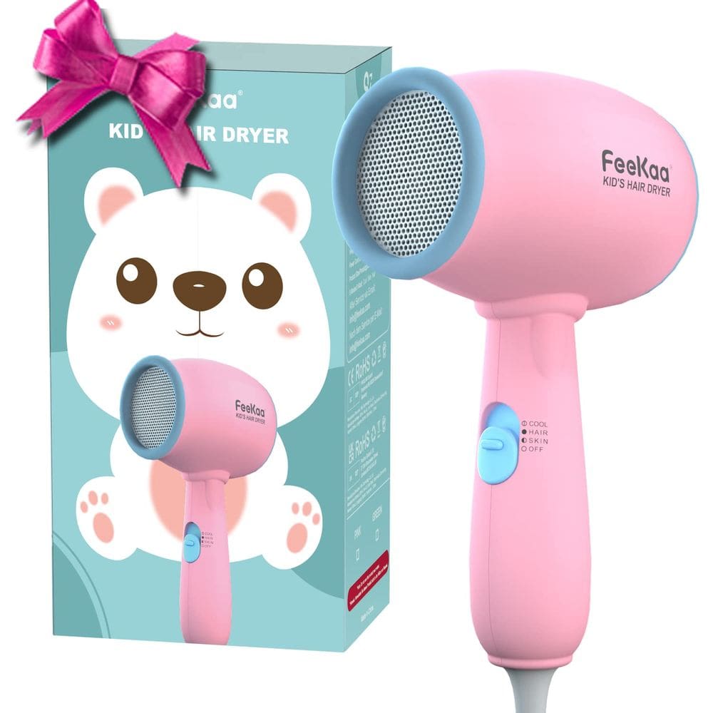 Secador de cabelo FeeKaa Kids Pink 500W, leve e seguro para crianças