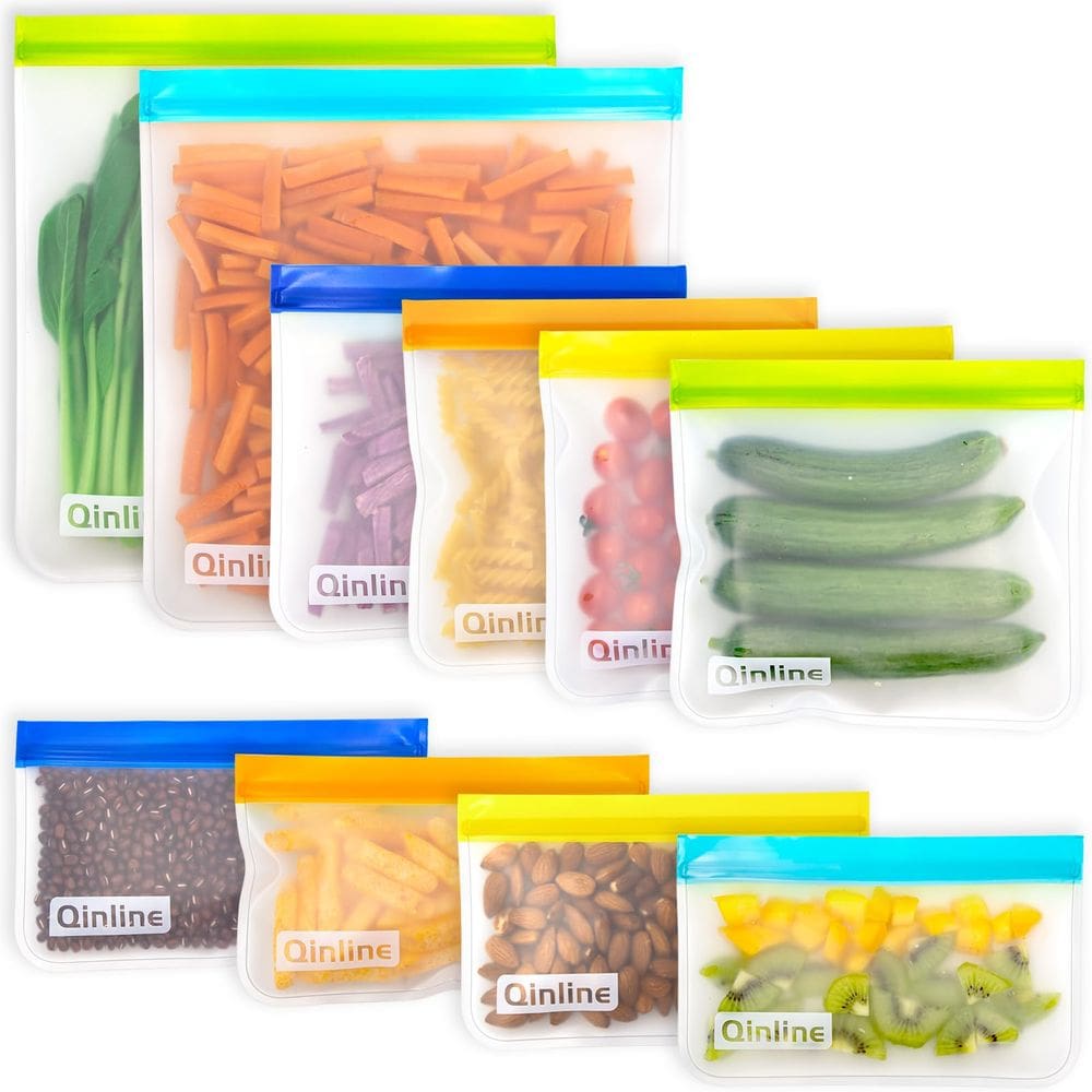 Sacos de armazenamento de alimentos reutilizáveis, pacote com 10 unidades, 2 litros, 4 sanduíches e 4 lanches
