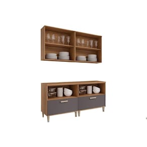 Cozinha Modulada MGM Bella 4 Peças s/ Portas (2Aéreo+2Balcões) 160cm Freijo/Titanium-MGM