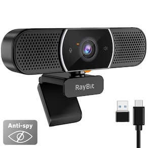 Webcam RayBit 2K HD USB C com microfone e alto-falante e capa de privacidade