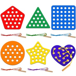 Conjunto de 6 peças com rosca geométrica de madeira Lacing Toddlers