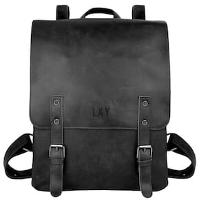 Mochila LXY Vintage Vegan Leather para mulheres e homens preta