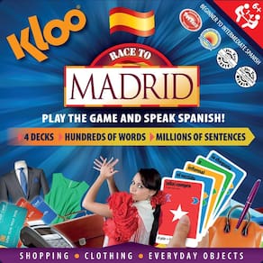 Jogo de tabuleiro KLOO Learn Spanish Race to Madrid Family Kids