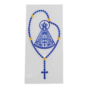 Adesivo Carro Moto Terço Nossa Senhora Aparecida Azul 6x13cm