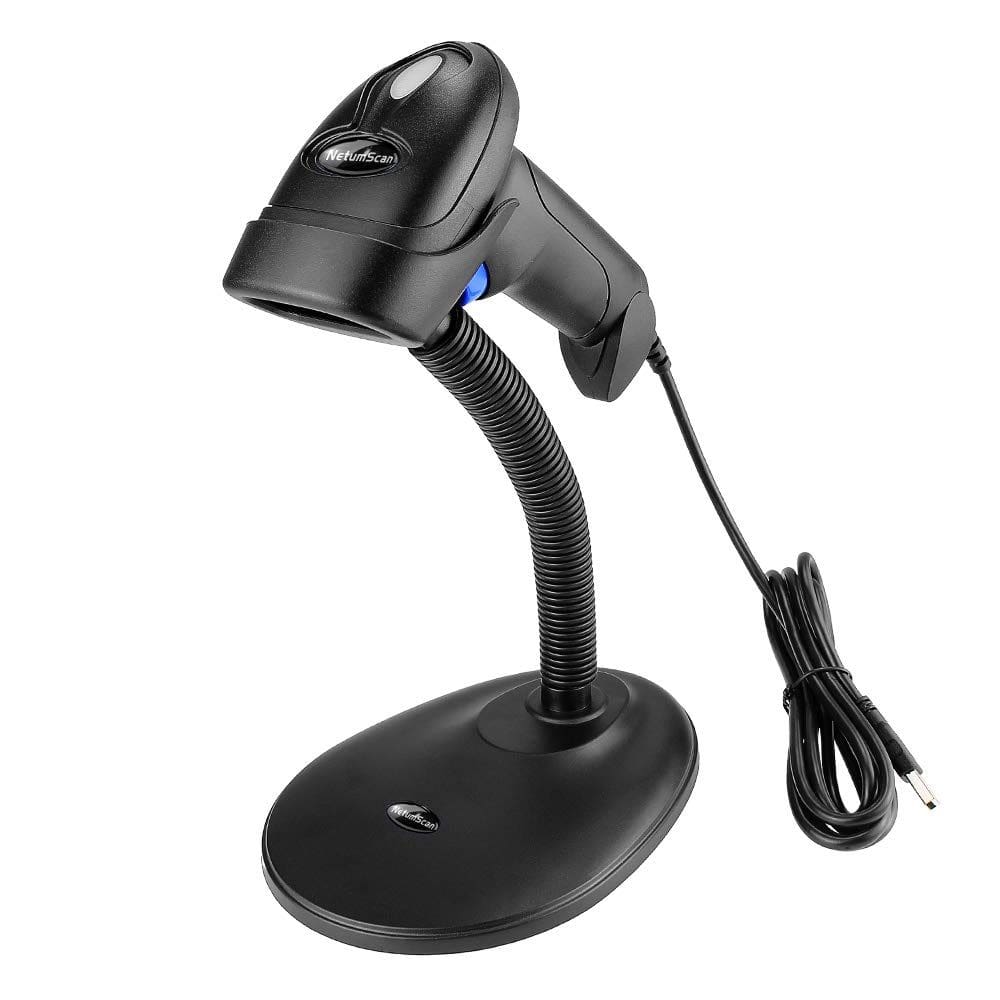 Leitor de código de barras NetumScan portátil USB 1D com suporte