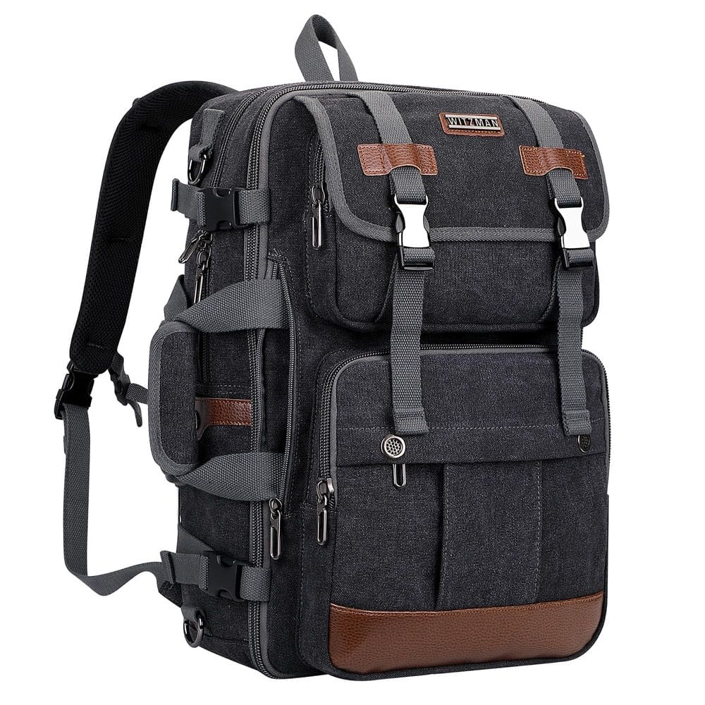 Mochila de viagem WITZMAN Canvas para homens com laptop de 17 polegadas preta