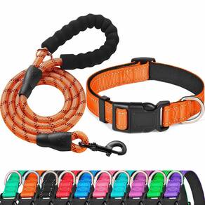 Conjunto de coleira e coleira para cães Ladoogo Reflective Neoprene Laranja