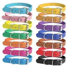 Coleiras para cachorros, couro perifloínico, ID ajustável, 14 cores