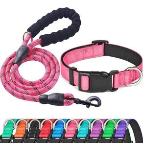 Conjunto de coleira e coleira para cães Ladoogo Reflective Neoprene Rosa