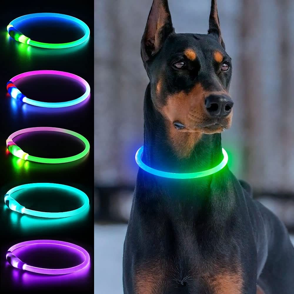 Coleira LED para cães Dlitk multicolorida USB recarregável 70cm
