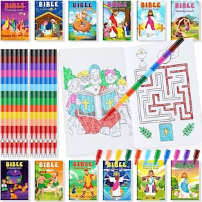 Mini livros para colorir BenLouis 24 Christian com 24 lápis de cor para crianças