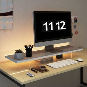 Monitor Stand Riser LA QUEENIE em madeira e acrílico com luz LED