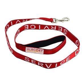Coleira Albcorp Service Dog — bordada — com alça acolchoada de neoprene e fios refletivos, 4 pés, para arreios, coletes ou coleiras, vermelha