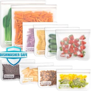 Sacos de armazenamento de alimentos reutilizáveis, pacote com 10 unidades, 2 litros, 4 sanduíches e 4 lanches