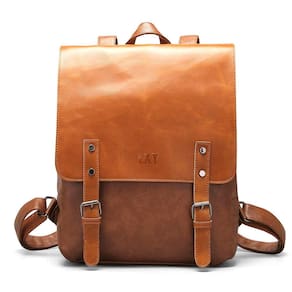 Mochila LXY Vintage Vegan Leather para mulheres e homens marrom