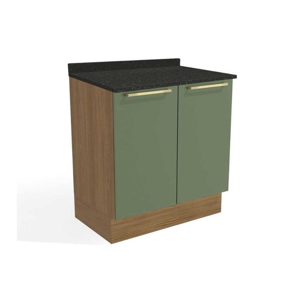 Balcão Cozinha p/ Cooktop c/ Tampo Botanic M623 c/ 2 Portas 80cm Nogueira/Oliva/Preto Brilho - Kappesberg