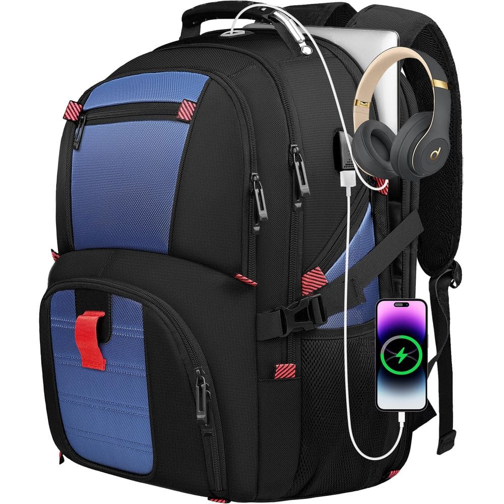 Mochila de viagem Yamdeg Large 50L com laptop 17.3, azul escuro