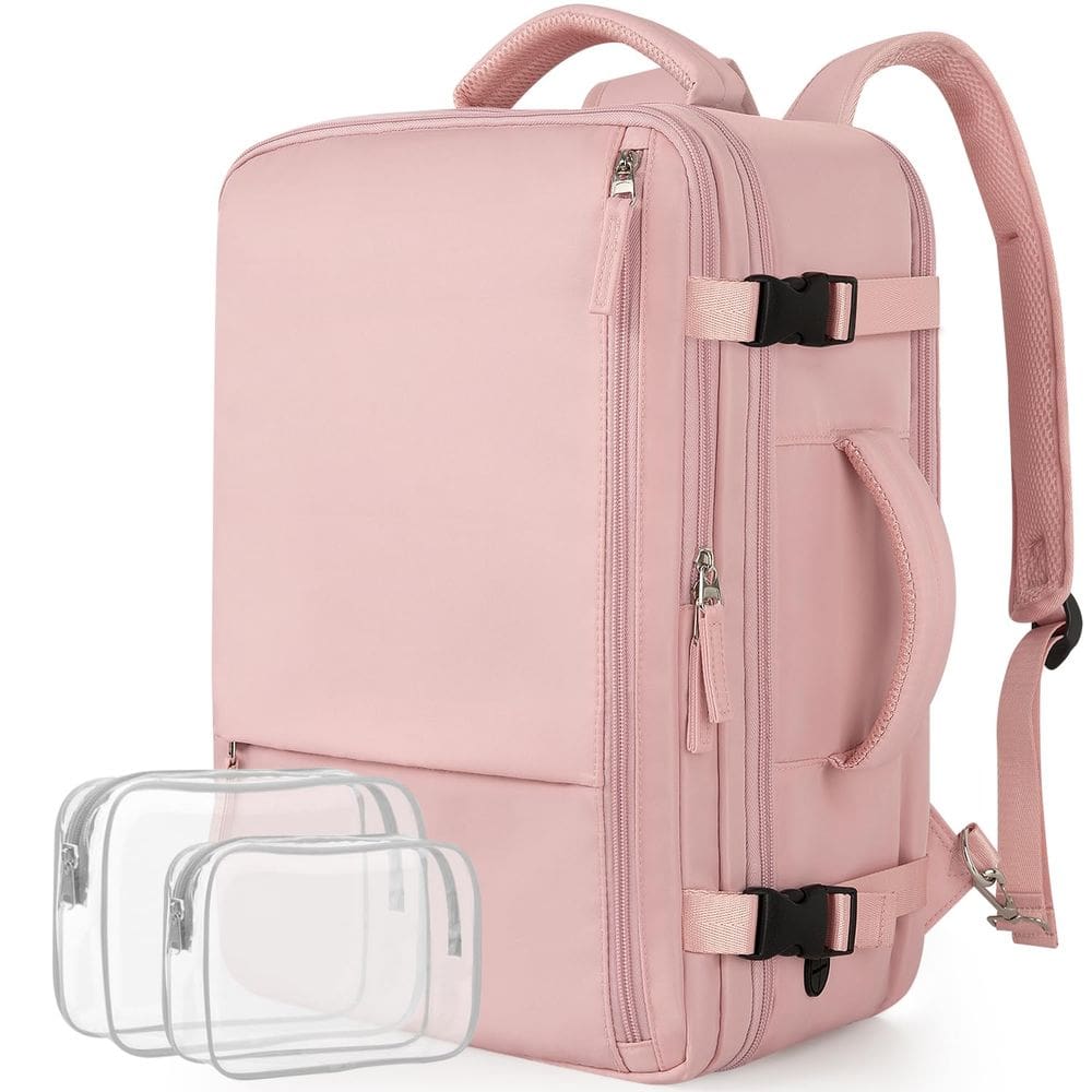 Mochila de viagem Snoffic para mulheres impermeável para laptop de 17,3 polegadas rosa